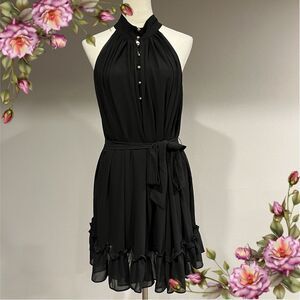 Chic Black Halter Mini Dress with Ruffle Hem